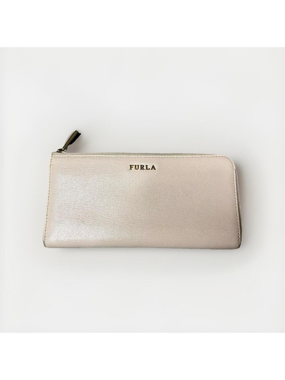 FURLA Zip-around Leather Long Wallet Pink/Beige Authentic